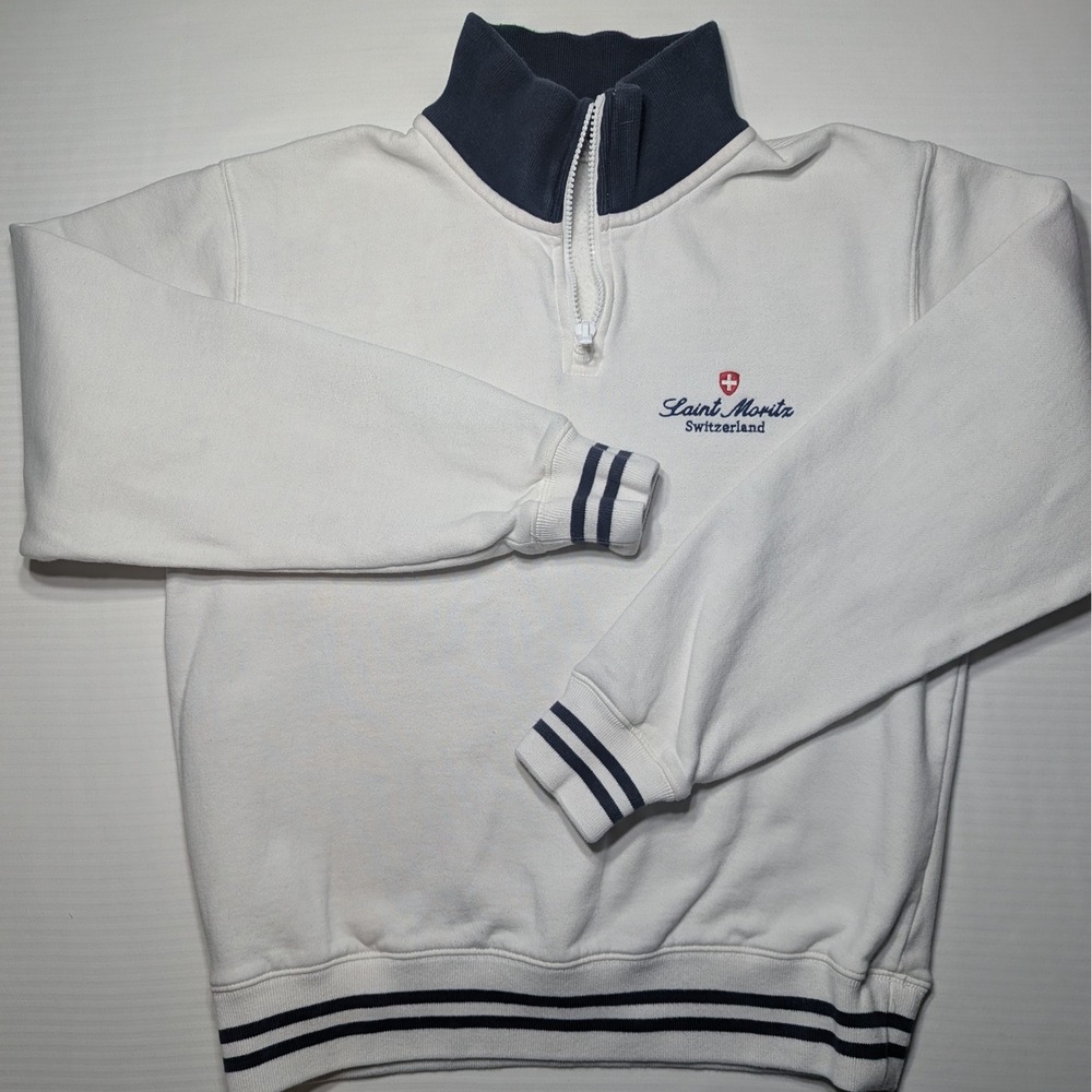 John Galt Women One Size Saint Moritz Switzerland Quarter Zip Sweatshirt White